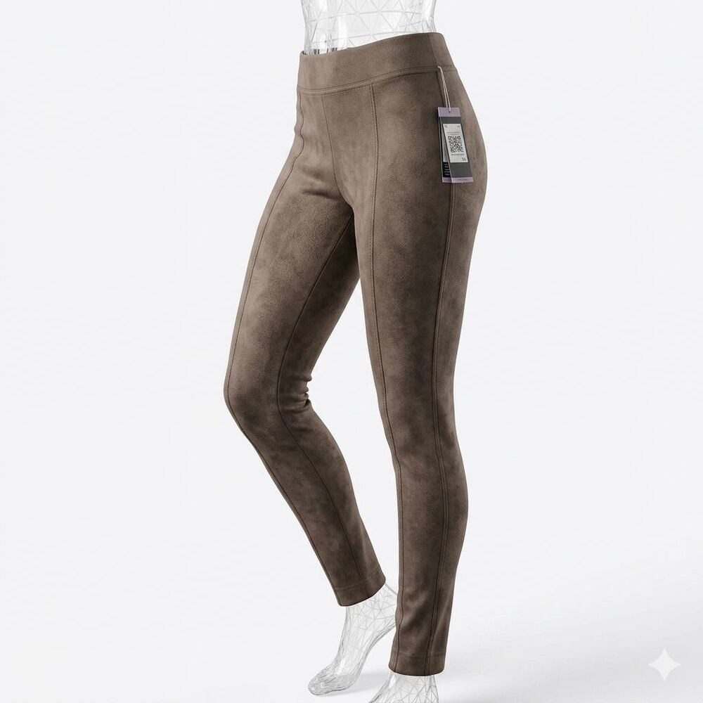 Andrew Marc Women's XS (28x29) Faux Suede Pull-on Flat Front Pants Brown Taupe